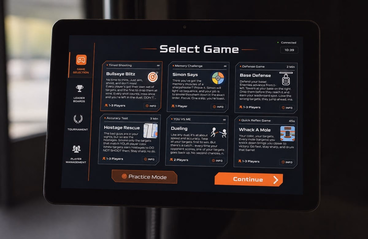 The Top Shot lane touchscreen showing all six games to choose from
