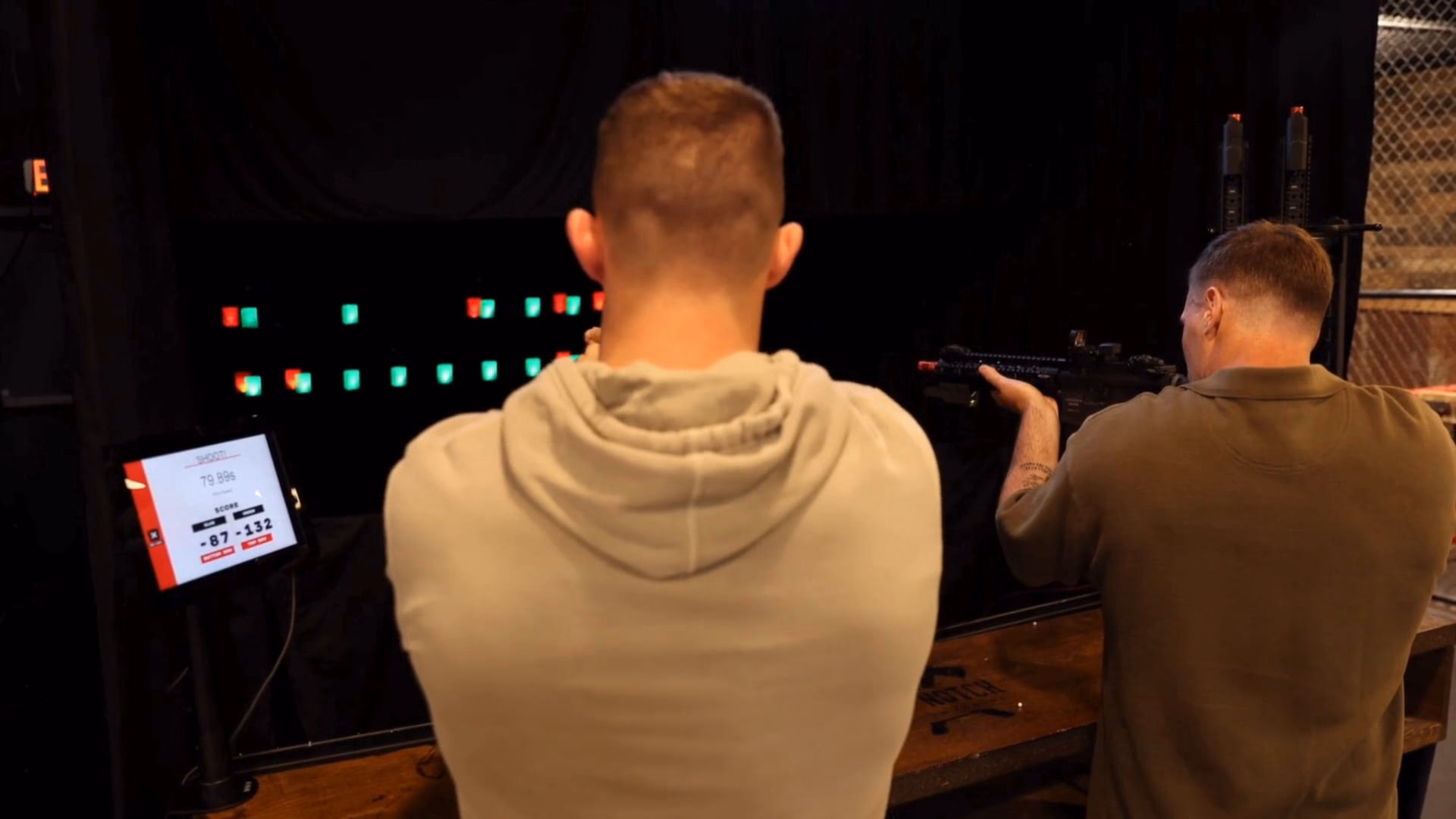 Lit-up digital targets in a Top Shot shooting lane